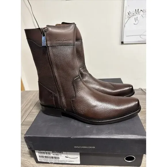 802VNBS - Franco Cuadra brown dress casual leather zip ankle boots for men